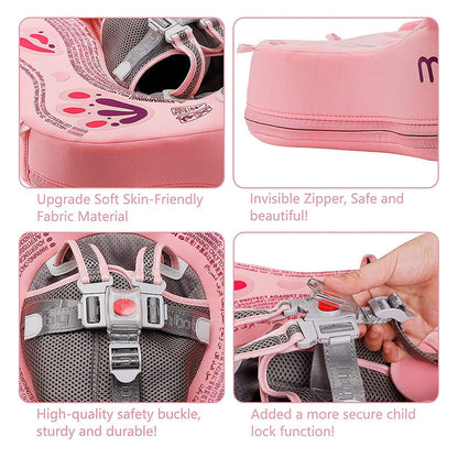 Detail van het 5-punten veiligheidsharnas. De verstelbare banden zorgen voor maximale stabiliteit en veiligheid in de Mambobaby float.