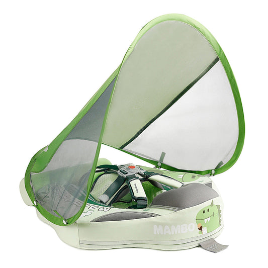 Lichtgroene Mambobaby™ Dinosaurus Zwemtrainer voor baby's van 3-24 maanden. Luxe onzinkbare baby float inclusief afneembare UPF 50+ zonnekap en veiligheidsharnas.