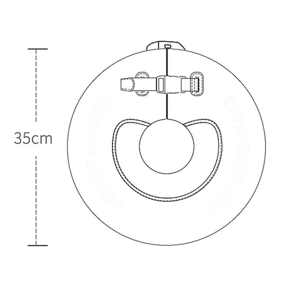 De afmetingen van de Mambobaby™ Donut nek zwemband: een buitendiameter van 35 cm en een binnenring van 9,5 cm. Dit compacte en stabiele ontwerp is ideaal voor baby's van 0-12 maanden tot 12 kg.
