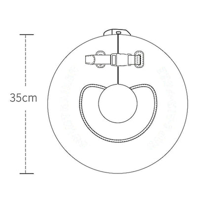 De afmetingen van de Mambobaby™ Donut nek zwemband: een buitendiameter van 35 cm en een binnenring van 9,5 cm. Dit compacte en stabiele ontwerp is ideaal voor baby's van 0-12 maanden tot 12 kg.