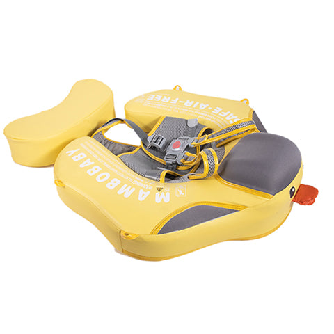 Volledige inhoud van het Mambobaby Eend pakket: float, zonnekap en staartstuk.