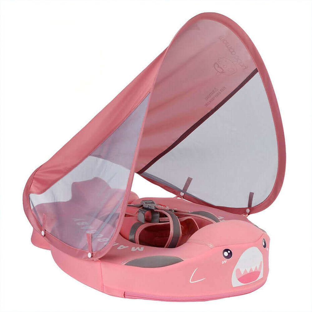 Mambobaby™ Haai Zwemtrainer voor baby's van 3-24 maanden. Luxe onzinkbare grijze baby float met afneembare zonnekap en staartstuk voor maximale stabiliteit in het water.