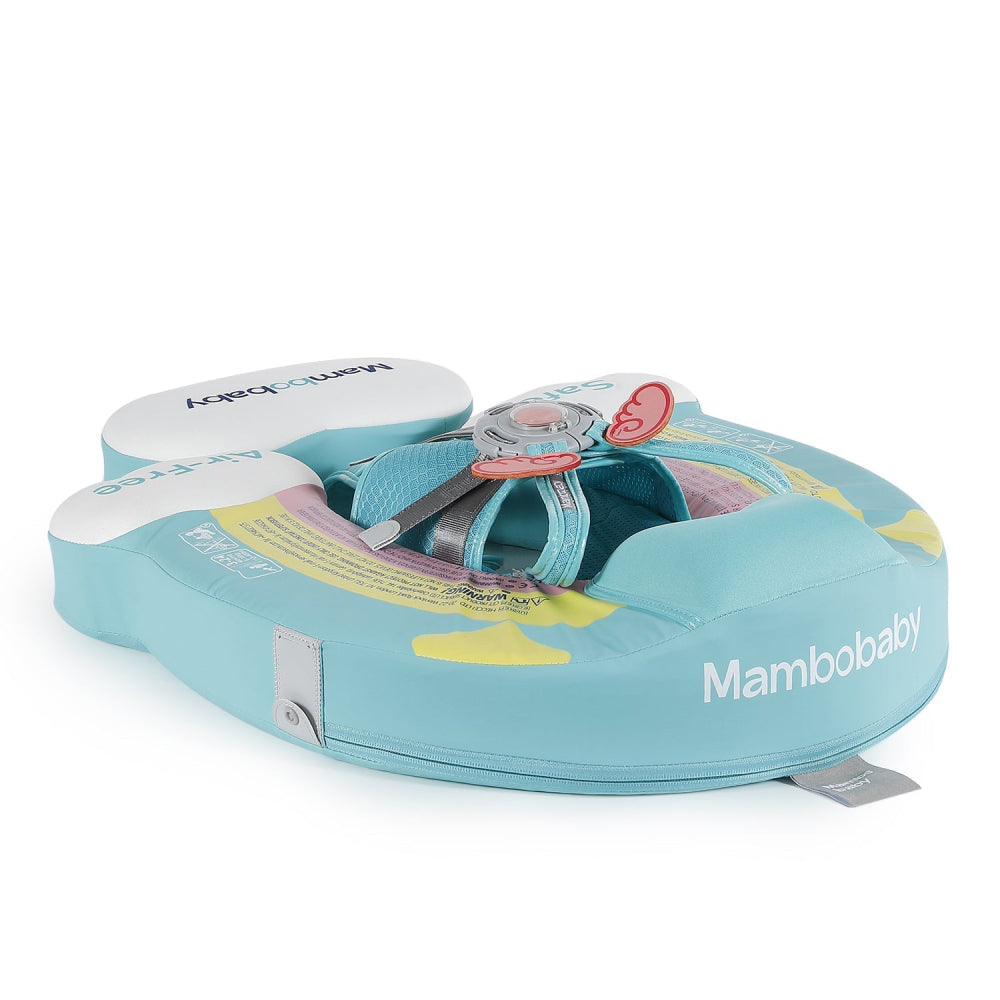 De Mambobaby™ Regenboog Float met afneembare UPF 50+ zonnekap. Luxe onzinkbare baby zwemband voor baby's van 3-24 maanden, ontworpen voor maximale stabiliteit en UV-bescherming.