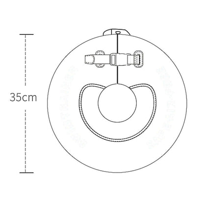 De afmetingen van de Mambobaby™ Upgraded nek zwemband (Bootjes-editie): een buitendiameter van 35 cm voor maximale stabiliteit en een binnendiameter van 9 cm voor een veilige pasvorm bij baby's van 0-12 maanden.